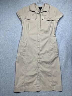 Talbots Shirt Button Up Dress Womens Size 8 Khaki Beach Vaca Nautical Simple